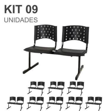 Imagem de Kit 09 Cadeiras Longarinas PLÁSTICAS 02 Lugares - Cor PRETA - Realplas