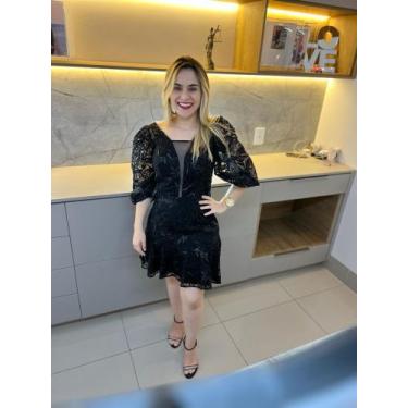 Imagem de Vestido  Itavest curto de festa luxo preto manga bufante tecido cetim 