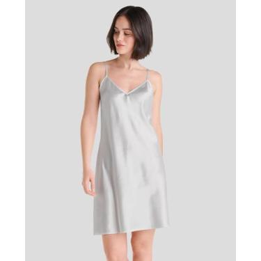 Imagem de Camisola Feminina Cetim com Alças Cinza Lohe, Cinza, XG