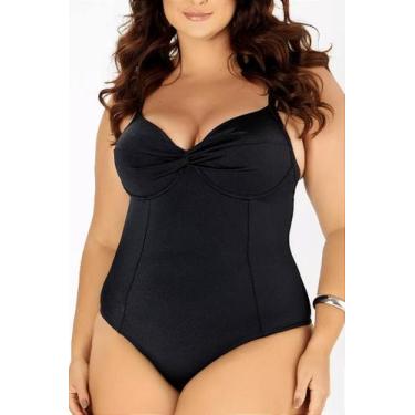 Imagem de Maiô Plus Size com Bojo e Nó Liso - Banho de Mar, Preto, 50