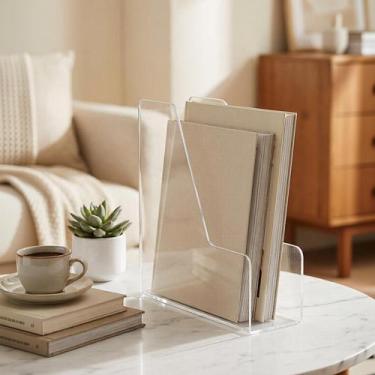 Imagem de Porta revistas em acrílico transparente 3mm formato l - Fabricação Pró