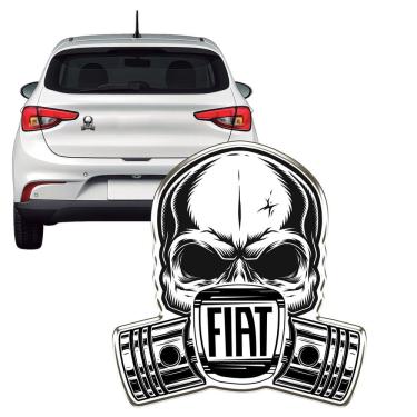 Imagem de Adesivo Resinado Caveira Automotiva em Vinil Preto para Carro Moto e Vidro com Brilho e Relevo Fiat