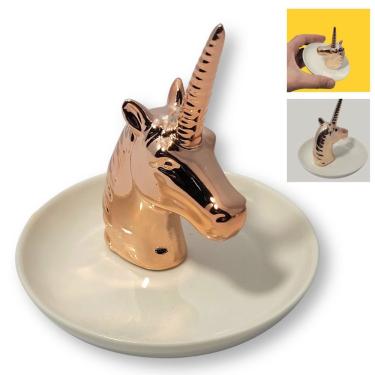 Imagem de Prato Decorativo de Cerâmica Unicórnio Rose Gold XD0406 Branco Decorshop