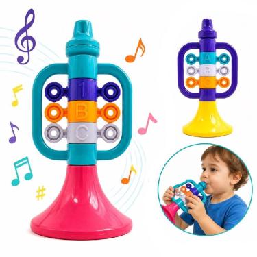 Imagem de Trompete Infantil Musical Educativo com Som ao Soprar para Crianças Acima de 3 Anos Certificado INMETRO Plástico 8CM