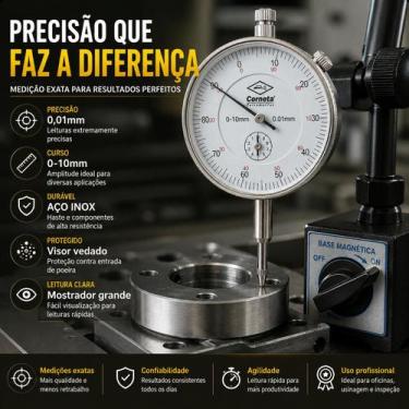 Imagem de Relógio Comparador Analógico 10mm Precisão 0,01mm Profissional Corneta