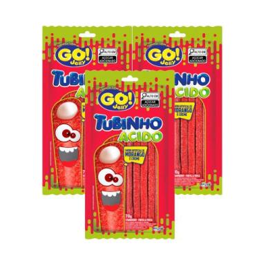 Imagem de Kit 3 Bala GO! Jelly Tubinho Ácido Morango e Creme 70g