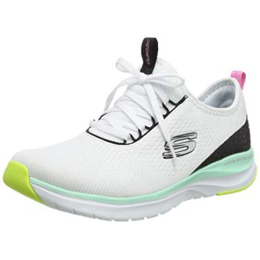 Imagem de Skechers Tênis feminino de cano baixo, Malha branca branca com acabamento múltiplo Wmlt, 6