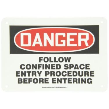 Imagem de ACCUFORM SIGNS MCSP012VP Placa de segurança de plástico, legenda: "Perigo siga o procedimento de entrada no espaço confinado antes de entrar", comprimento de 18 cm x 25 cm de largura x 0,055 cm de espessura, vermelho/preto no branco