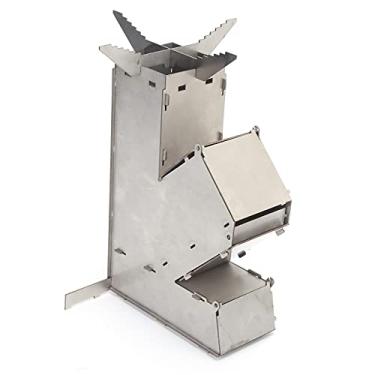Imagem de Keenso Fogão a lenha portátil, fogão a lenha leve, fogão de foguete portátil durável conveniente aço inoxidável destacável fogão de mochileiro equipamento de catering ao ar livre