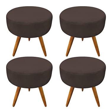 Imagem de Kit 4 Puffs Banqueta Redonda Nina Suede Pés Palito Castanho - Pallazio