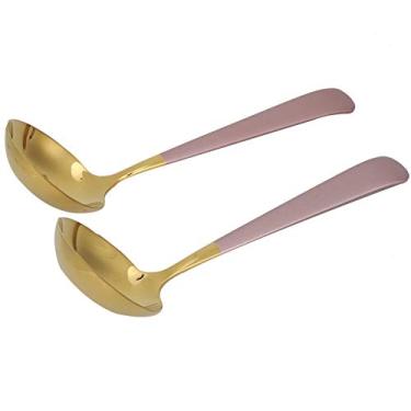 Imagem de Concha de sopa, conjunto de colheres de sopa, 2 peças requintado para uso em restaurante utensílios de mesa uso doméstico para utensílio de cozinha(Ouro Rosa)