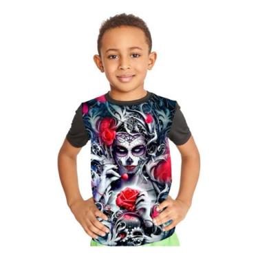 Imagem de Camiseta Infantil Caveira Floral Full Print Ref:99 - Smoke