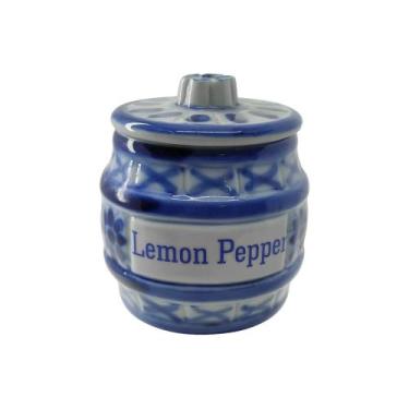 Imagem de Pote Porta Tempero Lemon Pepper 100 Ml Em Porcelana Azul E Branca - Po