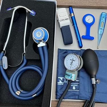 Imagem de Kit Enfermagem Completo Azul Esteto Rappaport + Esfigmo P.A MED Garrote Lanterna Lapela
