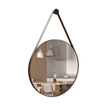 Imagem de GARBO&ALOISIO Espelho Adnet 52cm Redondo Decorativo Com Alça De Couro Café