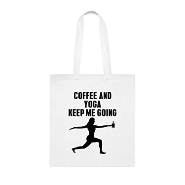 Imagem de Sacola Keep Me Going Coffee And Yoga, presente de ioga, bolsa de ombro de ioga, bolsas reutilizáveis, ideia de presente de cesta de Natal de aniversário, Branco