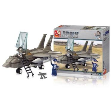 Imagem de Brinquedo Educativo De Montar Avião Jato Do Exército 142 Peças - Multi