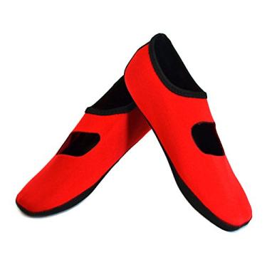 Imagem de NuFoot Sapatos femininos Mary Janes, sapatilhas dobráveis e flexíveis, meias de chinelo, chinelos de viagem e sapatos de exercícios, sapatos de dança, meias de ioga, sapatos de casa, chinelos de interior, vermelho, extra grande