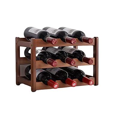 Imagem de Aeumruch Rack de vinho empilhável para bancada de piso independente para armário de cozinha de despensa, armazenamento de suporte de garrafa de vinho (3 níveis para 9 garrafas)