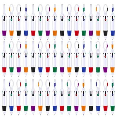 Imagem de Canetas retráteis com clipe de fivela, canetas esferográficas multicoloridas 4 em 1, 4 canetas de cor neon em uma com chaveiro, canetas de enfermeira para escritório, material escolar, presente para crianças (60 peças)