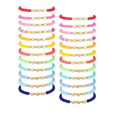 Imagem de 24 pçs pulseira infantil colorida ajustável contas planas pulseiras de coração amigo surfista pulseiras stretch contas praia pulseira aniversário amizade pulseiras para meninas mulheres