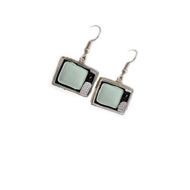 Imagem de Mini brincos engraçados de TV pendurados para homens mulheres retrô preto câmera brincos alto-falante brincos clássicos, Resina