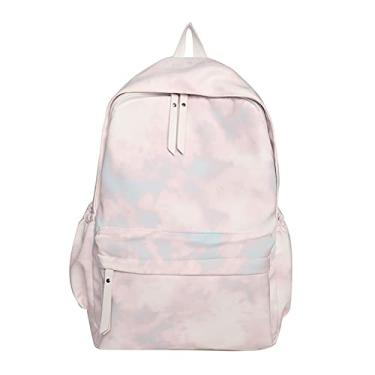 Imagem de Tie-Dye Mochila Faculdade Feminina Impermeável Nylon Viagem Trabalho Mochila Multi-Bolso Grande Capacidade Leve Harajuku Dia, Roxo, 42 * 29 cm