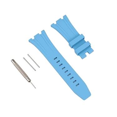 Imagem de TONECY Kit de modificação Pulseira de caixa de metal para Apple Watch Bands Series 8 Series 7 45mm Correa iWatch Band 44mm Pulseira de borracha Fecho de pulseira (Cor: Pulseira Azul Lago)