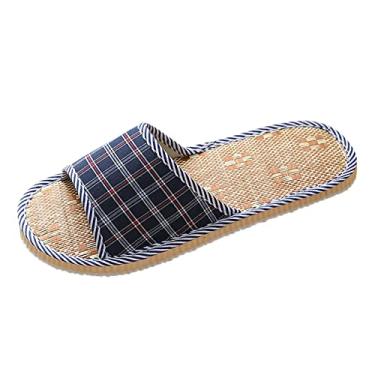Imagem de Chinelos para homens sapatos internos chinelos respiráveis dedo aberto sandálias conforto casa chinelos de lã masculinos interior (azul-marinho, 10)