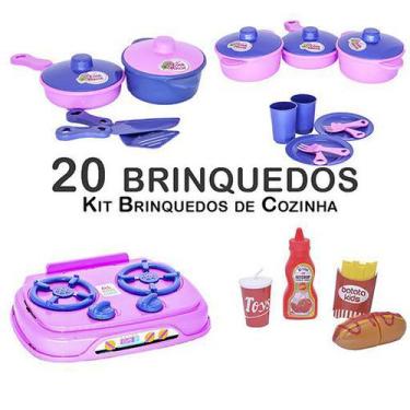 Imagem de Kit Cozinha Infantil Fogão Jogo De Panela Comida Prato 20Pç - Zuca Toy