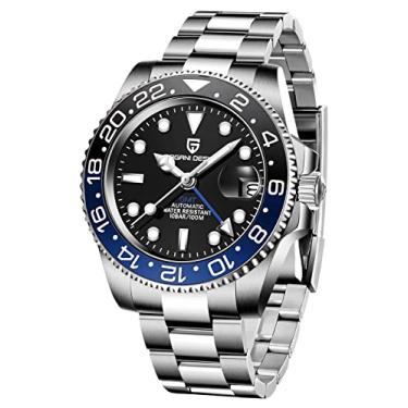 Imagem de BY BENYAR Pagani Design GMT Relógio masculino automático, vidro de safira e pulseira de aço inoxidável, 100 m resistente à água relógios de pulso masculinos, Preto, azul 3, Mecânico,
