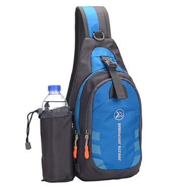 Imagem de Mochila tiracolo impermeável, , bolsa transversal com suporte de garrafa de água removível, para esportes, bicicleta, trilhas, viagens (verde), Azul, M
