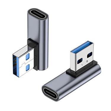 Imagem de Adaptador USB C fêmea de 90 graus para USB macho pacote com 2, AreMe ângulo esquerdo tipo C para USB A conversor carregador para iPhone 14 13 12 11 Plus Pro Max, Apple iWatch Watch Series 8 7 SE, Airpods iPad Air Mini