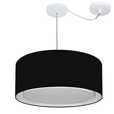 Imagem de Lustre Pendente Cilíndrico com Desvio de Centro Cúpula Tecido 25/50x40 cm, Vivare Iluminação, Pendente4314 PR, Preto, Médio