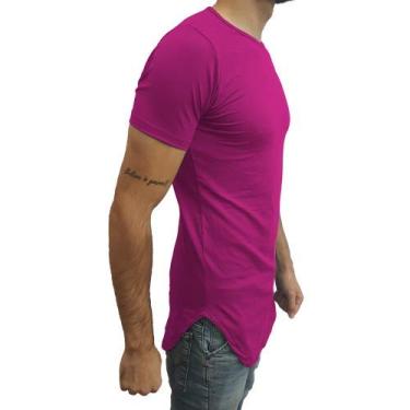 Imagem de Camiseta Longline Oversized Básica Slim Lisa Manga Curta tamanho:g;cor:rosa- pink