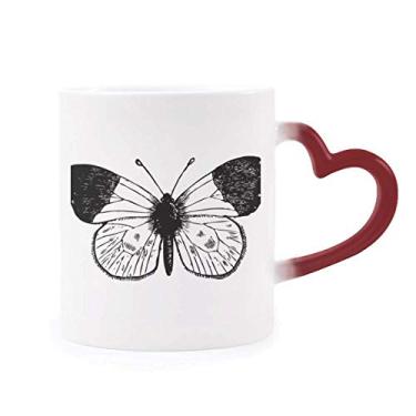 Imagem de White Wings Caneca sensível ao calor com estampa de borboleta, copo de grés que muda de cor vermelha