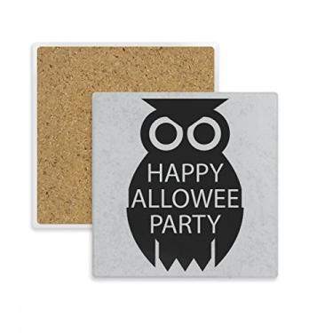 Imagem de Porta-copos quadrado de coruja de desenho preto simples Halloween tapete para caneca subplaca suporte isolante pedra