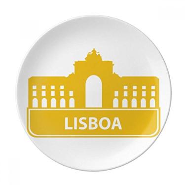 Imagem de Lisboa — Prato de marco amarelo de Portugal decorativo de porcelana Salver talheres, Prato de jantar