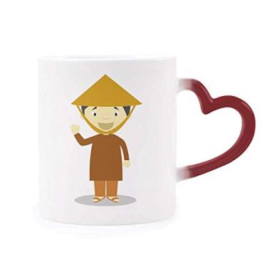 Imagem de Chapéu de bambu Vietnã desenho animado caneca sensível ao calor vermelha muda de cor