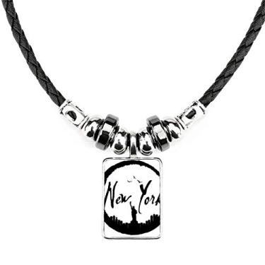 Imagem de DIYthinker Colar New York USA Liberty Outline Joias Torque Pingente de corda de couro