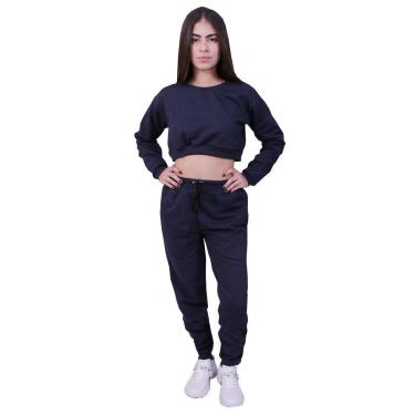 Imagem de Conjunto Moletom Cropped Feminino Manga Longa Azul Marinho-Feminino