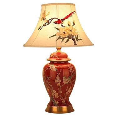 Imagem de Candeeiro de mesa de cerâmica retro vermelho 54 × 33 cm grande abajur de cabeceira de cerâmica oriental estilo chinês sala de estar quarto abajur Anniversary