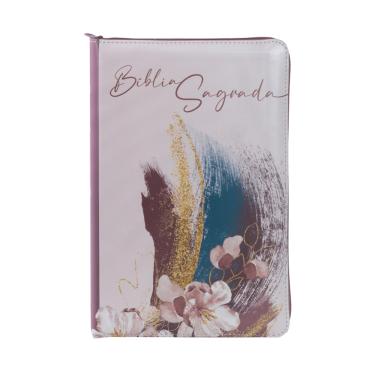 Imagem de Bíblia NVI com zíper: capa em couro soft rosa com acabamento em glitter, letras de Jesus em vermelho, Leitura Perfeita: Nova Versão Internacional