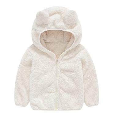Imagem de Jaqueta de inverno tamanho 14 com capuz para bebês e crianças, casaco de lã grosso com zíper e jaqueta com óculos, Branco, 4-5 Anos