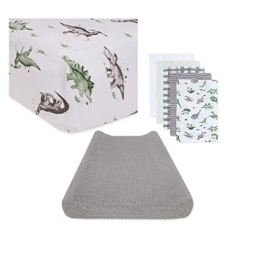 Imagem de Burt's Bees Baby Conjunto unissex para presente de bebê – lençol de berço, capa de trocador e panos de arroto, pacote essencial 100% algodão orgânico