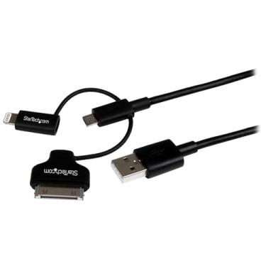 Imagem de StarTech. com conector Lightning de 8 pinos Apple de 1 m ou conector Dock de 30 pinos ou cabo micro USB para USB para iPhone iPod iPad - Carregamento e sincronização (LTADUB1MB)