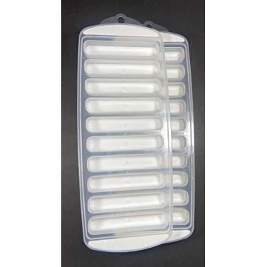 Imagem de Bandeja de plástico ultrafina para cubos de gelo Home Basics, ideal para esportes e garrafas de água, cores brilhantes sortidas (28 x 10 x 2,5 cm, pacote com 2), (azul gelo) (branco)