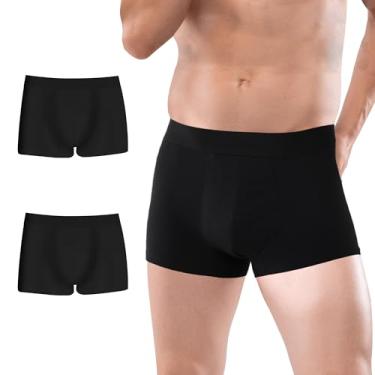 Imagem de BATTEWA Cueca boxer masculina de algodão lavável à prova de vazamento Breif, proteção contra vazamento na bexiga 50 ml., Preto 2, XG