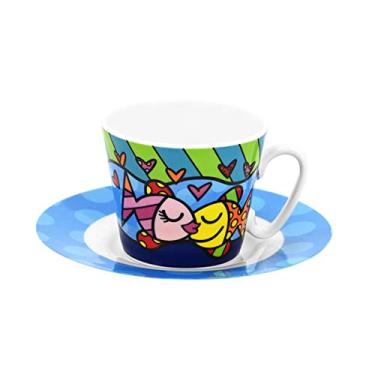 Imagem de Britto Romero Bone China Espresso Cup & Saucer, 94 g, Deeply In Love, design de arte de peixe