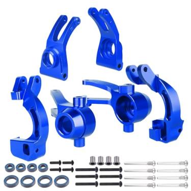 Imagem de Hobbypark Juntas de bloco de direção frontal de alumínio e cubos em C, blocos de rodízio e cubos traseiros para granito Arrma 1/10 4X4, Typhon, Big Rock, Senton, substitui AR330442 AR330467 AR330469 (azul marinho)
